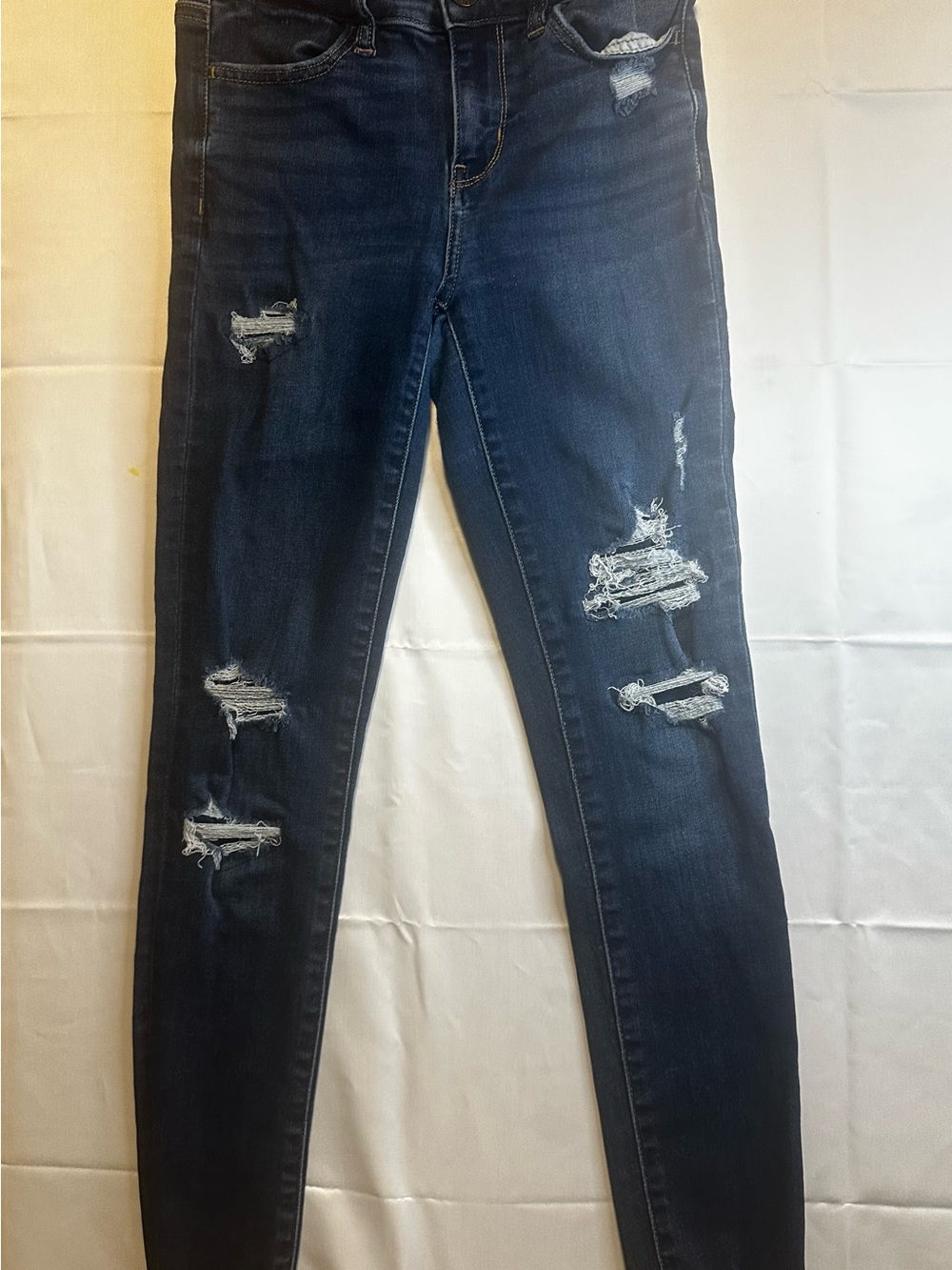 American Eagle Outfitters Dark Indigo Distressed Skinny Jeans Size 0 Short